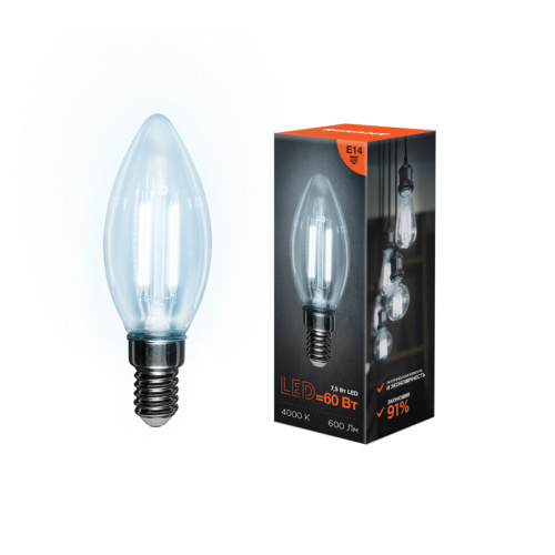 Лампа светодиодная REXANT филаментная Свеча CN35 7.5 Вт 600 Лм 4000K E14 прозрачная колба (10/100) фото 4
