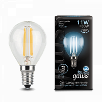 Лампа светодиодная GAUSS Filament Шар 11W 830lm 4100К Е14 1/10/50 (105801211)