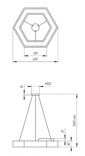 Светильник светодиодный Geometria ЭРА Hexagon SPO-123-B-40K-045 45Вт 4000К 2500Лм IP40 600*600*80 черный подвесной (1/5) (Б0050555) фото 2