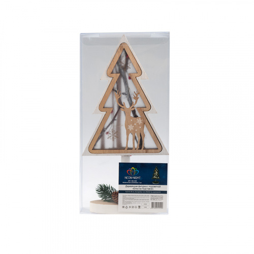 Фигурка деревянная NEON-NIGHT с подсветкой "Елка на подставке" 14,5х5х30 см (1/24) (504-028) фото 2