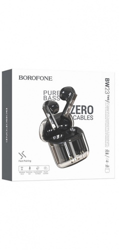 Наушники внутриканальные Borofone BW23, Crystal, Bluetooth, TWS, цвет: чёрный (1/22/132) (6974443387636)