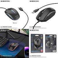 Мышь проводная Borofone BG10 Soaring, 1000 DPI, USB, 3 кнопки, цвет: черный (1/20/80) (6941991102745)