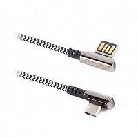 Зарядный USB Дата-кабель BMC-419, черный (1.2м) Type-C, двусторонний USB, в нейлоновой оплетке, L-образный металл. штекер, в коробке