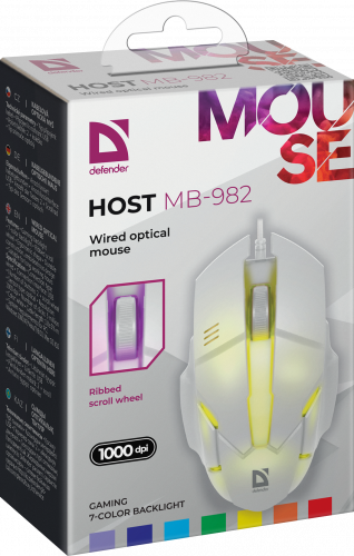 Мышь проводная DEFENDER Host MB-982, 7цветов,1000 dpi,белый (1/60) (52983) фото 6