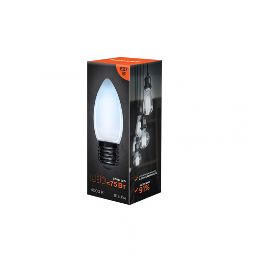Лампа светодиодная REXANT филаментная Свеча CN35 9.5 Вт 915 Лм 4000K E27 матовая колба (10/100) фото 3