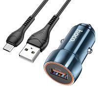 Блок питания автомобильный USB HOCO Z46, Blue shield, QC, AFC, FCP, кабель USB - микро USB, 1.0м, цвет: синий (1/13/130)