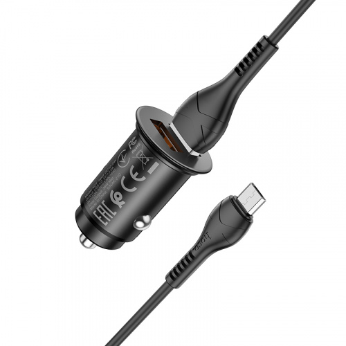 Блок питания автомобильный 2 USB HOCO NZ1, Developer, пластик, алюминий, QC3.0, кабель микро USB, цвет: чёрный(1/120) (6931474748164) фото 3