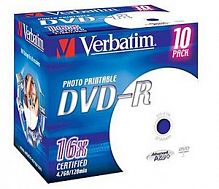 Диск DVD-R Verbatim 4.7Gb 16x Jewel case (10шт) Printable (43521)