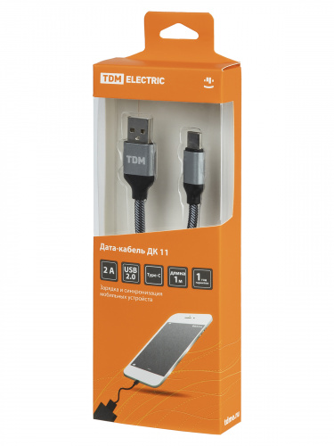 Дата-кабель TDM ДК 11, USB - USB Type-C, 1 м, тканевая оплетка, серый, (1/200) (SQ1810-0311) фото 2