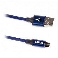 Зарядный USB Дата-кабель  BMC-114 синий (1,2м) Micro USB, текстиль оплетка, металл корпус штекеров, в коробке