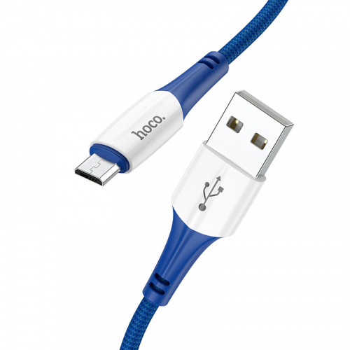 Кабель USB - микро USB HOCO X70 Ferry, 1.0м, круглый, 2.4A, нейлон, цвет: синий (1/31/310) (6931474760470)