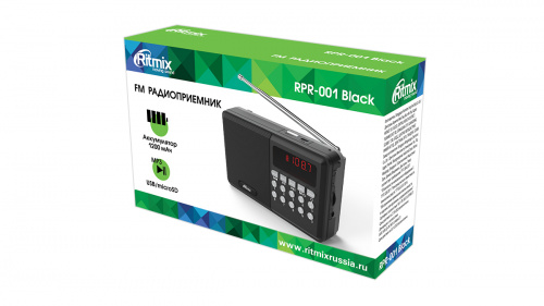 Радиоприёмник RITMIX RPR-001 BLACK, FM-,87,5-108МГц,цифр.тюнер,LED диспл,40ст.пам.,телеск.антен,мр3 USB,micro SD (1/40) (80002630) фото 2