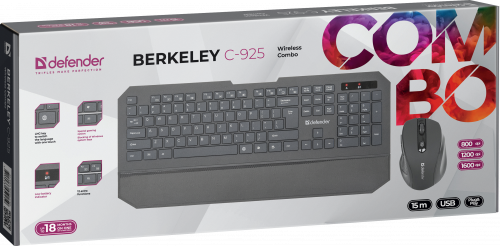 Комплект беспроводной Клавиатура + Мышь DEFENDER Berkeley C-925, чёрный (1/12) (45925) фото 10