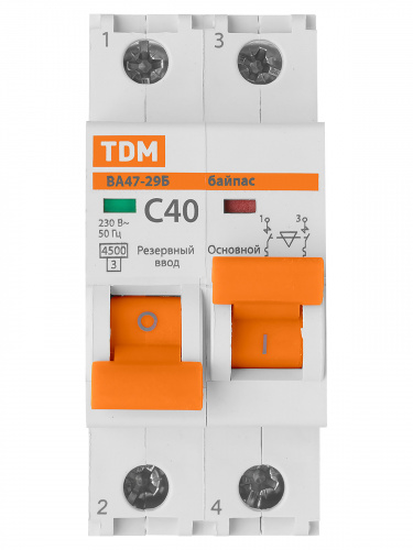 Автоматический выключатель с механической блокировкой (байпас) ВА47-29Б 1Р+1Р 40А 4,5кА х-ка C TDM (1/60) (SQ0206-0404) фото 6