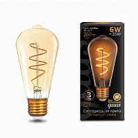 Лампа светодиодная GAUSS Filament ST64 6W 360lm 2400К Е27 golden flexible 1/10/40 (157802006)