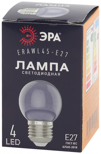 Лампа светодиодная ЭРА STD ERAWL45-E27 E27 / Е27 1Вт шар прозрачный для белт-лайт (1/100) (Б0049572) фото 5