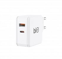 Сетевое Зарядное Устройство  Bion, GaN, USB-A + USB-C, PowerDelivery, 65 Вт, белый [BXP-GAN-PD-AC-65W] (1/100)
