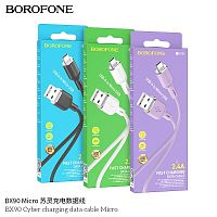 Кабель USB - микро USB Borofone BX90 Cyber, 1.0м, 2.4A, цвет: чёрный (1/360) (6974443389609)