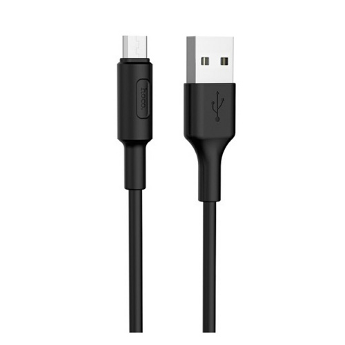 Кабель USB - микро USB HOCO X25 Soarer, 1.0м, круглый, 2.1A, силикон, цвет: чёрный(1/30/300) (6957531080121)