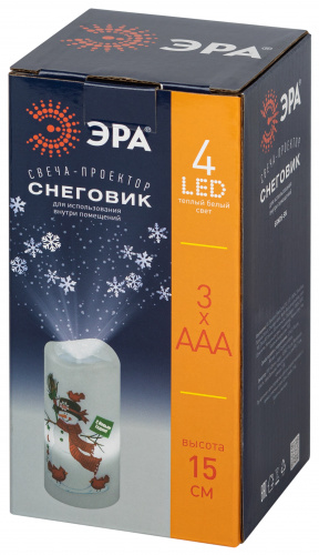 Проектор ЭРА светодиодный EGNDS -SN светильник новогодний Свеча Снеговик теплый свет 4 LED 3*AAA 15 см (1/50) (Б0060552) фото 7