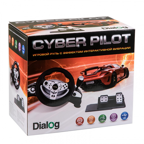 Игровой руль GW-255VR Dialog CyberPilot - вибро, 2 педали+рычаг, PC USB/PS4&3/XB1&360/Android/Switch, черный/серый (1/2) фото 2