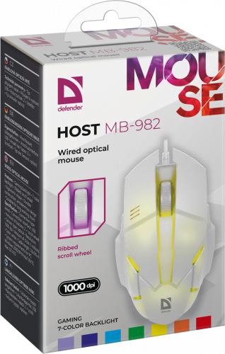 Мышь проводная DEFENDER Host MB-982, 7цветов,1000 dpi,белый (1/60) (52983) фото 10