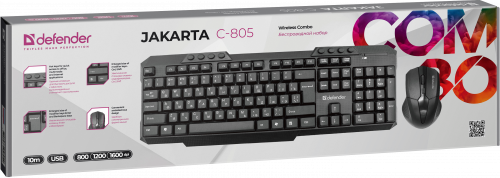 Комплект беспроводной Клавиатура + Мышь DEFENDER Jakarta C-805 RU, полноразмерный, черная (1/20) (45805) фото 10