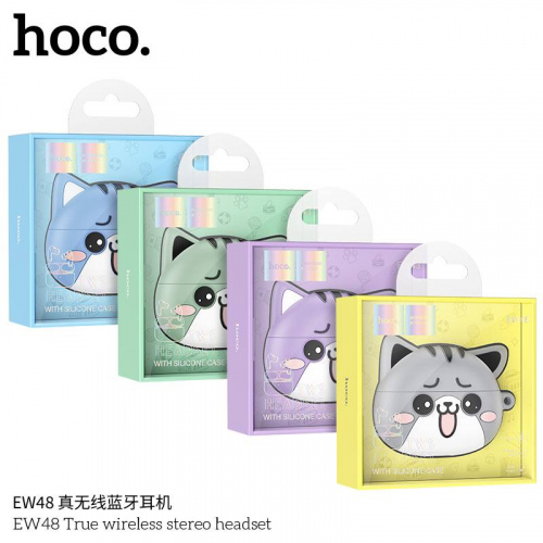Наушники внутриканальные HOCO EW48 True, пластик, bluetooth 5.3, микрофон, цвет: фиолетовый (1/16/160) (6942007610018)
