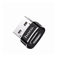Переходник Type-C(f) - USB 2.0(m), HOCO UA6, плоский, алюминий, цвет: чёрный (1/40/400) (6957531064138)