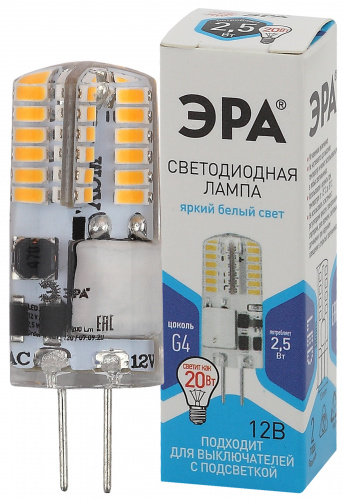 Лампа светодиодная ЭРА STD LED-JC-2,5W-12V-SLC-840-G4 G4 2,5Вт силикон капсула нейтральный белый свет (1/500) (Б0049090)