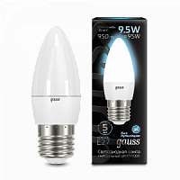 Лампа светодиодная GAUSS Свеча 9.5W 950lm 4100К E27 1/10/100 (103102210)