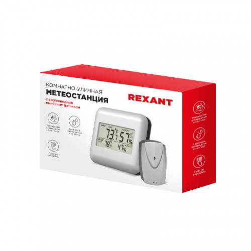 Термометр электронный REXANT S3341BF с часами и беспроводным выносным датчиком (1) фото 3
