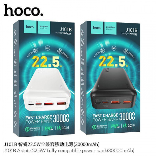 Мобильный аккумулятор Аккумулятор внешний HOCO J101B Astute, 30000mAh, Cool, PD20 Вт, QC3.0, цвет: белый (1/30) (6931474782526)