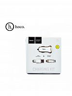 Блок питания автомобильный 2 USB HOCO, Z1, 2100mA, пластик, кабель 8 pin, цвет: белый (1/96)
