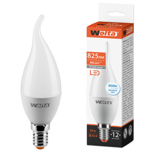 Лампа светодиодная WOLTA Свеча на ветру CD37 10Вт 4000К 825лм Е14 1/50