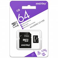 MicroSD  64GB  Smart Buy Class 10 UHS-I V10 для видеонаблюдения + SD адаптер