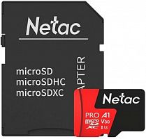Карта памяти MicroSD  64GB  Netac  P500  Extreme Pro Class 10 UHS-I A1 V30 (100 Mb/s) + SD адаптер (NT02P500PRO-064G-R)