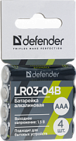 Элемент питания DEFENDER  LR03-04B AAA, в блистере 4 шт (80/960)