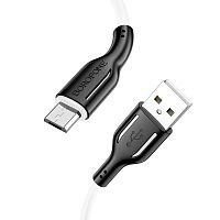 Кабель USB - микро USB Borofone BX63 Charming, 1.0м, круглый, 2.4A, силикон, цвет: белый, чёрная вставка (1/360)