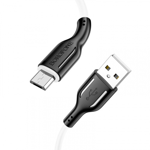 Кабель USB - микро USB Borofone BX63 Charming, 1.0м, круглый, 2.4A, силикон, цвет: белый, чёрная вставка (1/360) (6974443380705)
