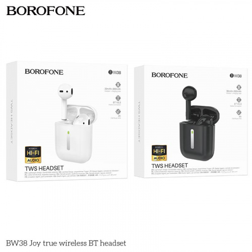 Наушники внутриканальные Borofone BW38 Joy, пластик, bluetooth 5.3, микрофон, цвет: чёрный (1/23/138) (6941991101731)