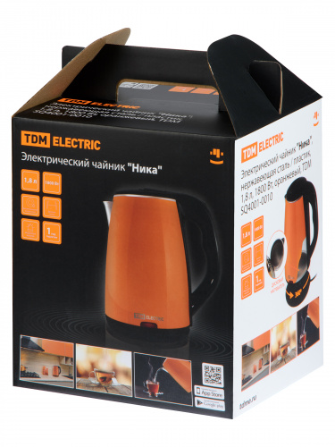Электрический чайник "Ника", нержавеющая сталь / пластик, 1,8 л, 1800 Вт, оранжевый, TDM (1/12) фото 2