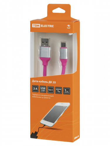Дата-кабель TDM ДК 20, USB - USB Type-C, 1 м, силиконовая оплетка, розовый, (1/200) (SQ1810-0320) фото 2