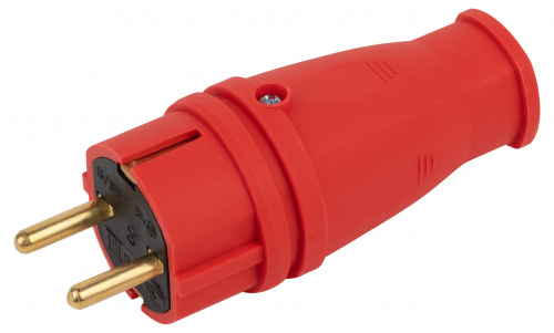 Вилка ЭРА VX10-R-IP44 каучуковая c заземлением 16А IP44 прямая красная (1/100)