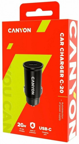 Автомобильный адаптер Canyon PD 20W, поддержка быстрой зарядки iPhone12/13, чёрный (1/90) (CNS-CCA20B) фото 3