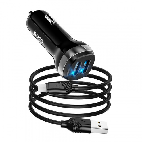 Блок питания автомобильный 2 USB HOCO Z40, 2400mA, кабель микро USB, цвет: чёрный (1/12/120) (6931474739698) фото 2