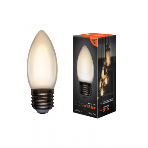 Лампа светодиодная REXANT филаментная Свеча CN35 9.5 Вт 915 Лм 2700K E27 матовая колба (10/100) фото 4