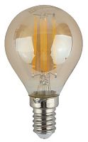 Лампа светодиодная ЭРА P45-7W-827-E14 gold (филамент, шар золот, 7Вт, тепл, E14) (10/100/3600)