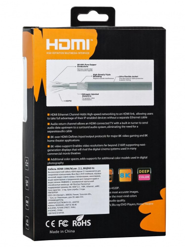 Кабель HDMI 19M/M,ver. 2.1, 8K@60 Hz 3m метал разъемы, нейлоновая оплетка Telecom <TCG300-3M> (1/40) фото 3