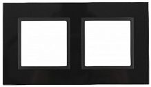 Рамка ЭРА, серии ЭРА Elegance, скрытой установки, на 2 поста, стекло, чёрный+антр
